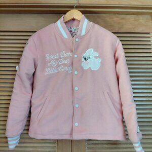 Japanese Kawaii Harajuku style pink felt bomber jacket Bunny Rabbit Size S